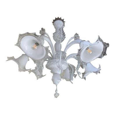 Milky-White Murano Style Glass Chandelier With Flowers and Leaves by SimoEng