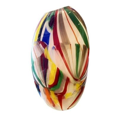 Contemporary Abstarct Vase in Milky-White Murano Style Glass With Multicolored Reeds