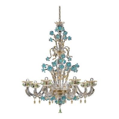 Early 21st Century Venetian Turquoise Floral Murano Glass Chandelier by SimoEng