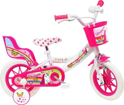 Denver Babys (Jungen) 12" Unicorn Einhorn Fahrrad, Weiß-Rosa