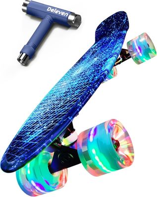 Deleven Skateboard mit LED Rollen, Skate Tool und ABEC 7 Lager - Kinder Erwachse