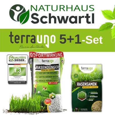 TerraUno Rasendünger + Rasensamen Set Dünger Frühjahr Sommer Langzeitwirkung