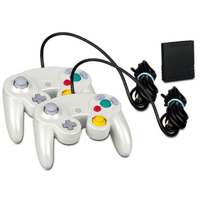 2 Original Gamecube Controller PEARL WHITE - WEISS + Original 16 MB MEMORY CARD - ...