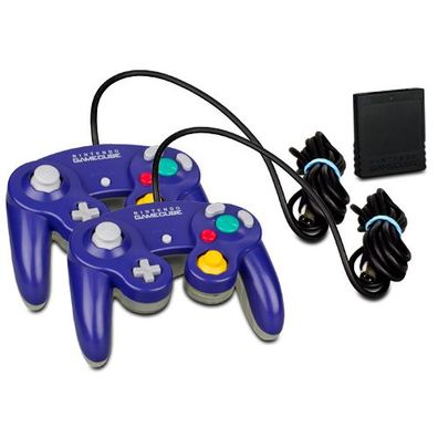 2 Original Nintendo Gamecube Controller Halbtransparent LILA + 16 MB Speicherkarte