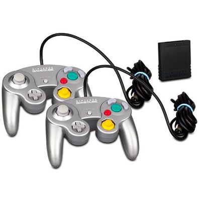 2 Original Nintendo Gamecube Controller Platinum SILBER + ORIG. 16 MB MEMORY CARD