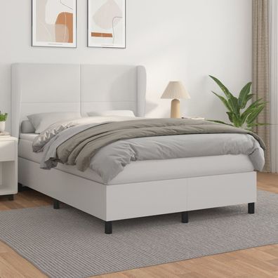 vidaXL Boxspringbett mit Matratze Weiß 140x190 cm Kunstleder