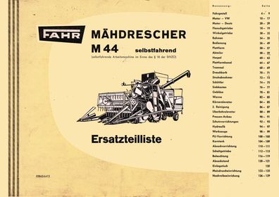 Ersatzteilliste Fahr Mähdrescher M 44 Selbstfahrend Original fast Ungebraucht