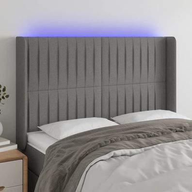 vidaXL LED Kopfteil Dunkelgrau 147x16x118/128 cm Stoff