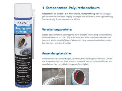 beko Brunnenschaum 750 ml Polyurethanschaum Wasserdicht Abdichtung Mauerwerk