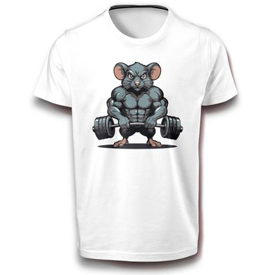 Nagetier Fitness Ratte mit Gewicht Maus Fitnessstudio Motivation Sport Fun T-Shirt