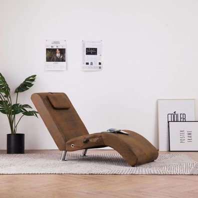 vidaXL Massage Chaiselongue mit Kissen Braun Wildleder-Optik