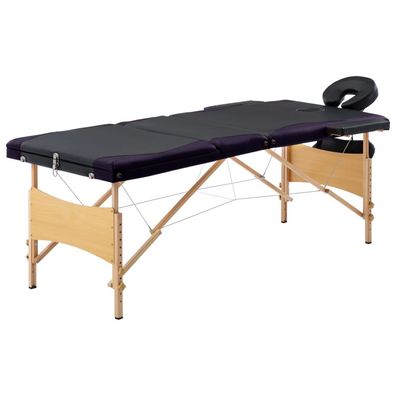 vidaXL Massagetisch Klappbar 3 Zonen Holz Schwarz und Lila