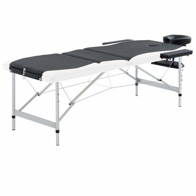 vidaXL Massageliege Klappbar 3-Zonen Aluminiumgestell Schwarz und Weiß