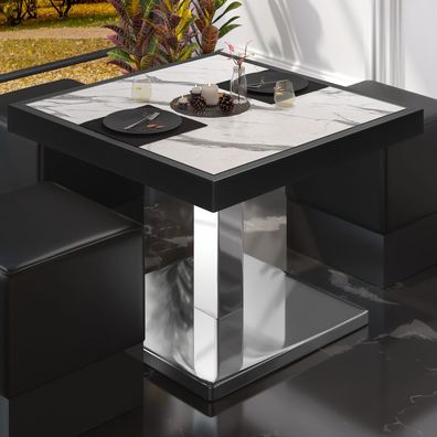 BM | Bistro Loungetisch | B: : 60 x 60 x 41 cm | Weiß Marmor / Edelstahl | Bistro T