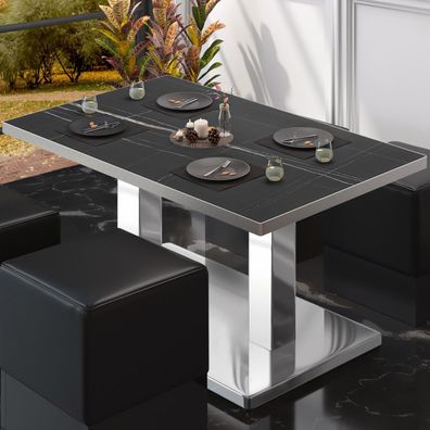 BM | Bistro Loungetisch | B: : 110 x 60 x 41 cm | Schwarz Marmor / Edelstahl | Klap