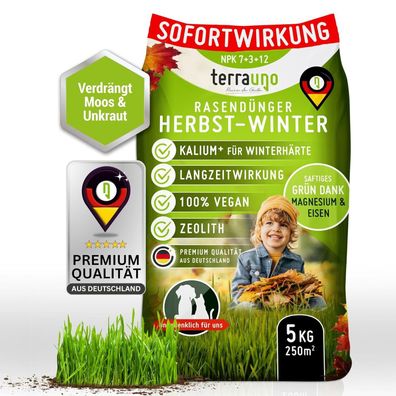 TerraUno Herbstrasendünger Rasendünger Langzeitwirkung Sofortwirkung 5 kg Vegan