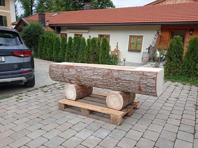 Holzbrunnen Wendelstein Wassertrog mit Rinde Garten Blumen 225 cm x ca. 51 cm