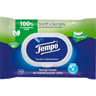 Tempo sanft und sensitiv feuchte Toilettentücher mit natürlicher Aloe Vera