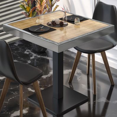 BM | Bistrotisch | B: : 70 x 70 x 77 cm | Eiche / Schwarz | Quadratisch | Chrom Rah