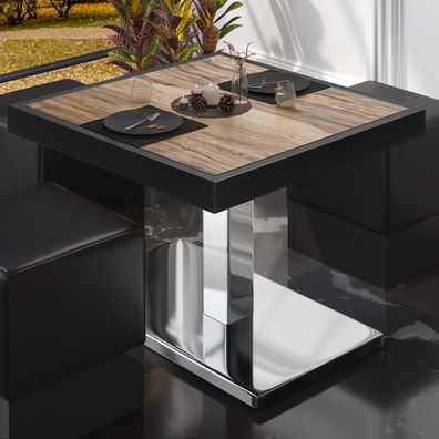 BM | Bistro Loungetisch | B: : 80 x 80 x 41 cm | Sheesham / Edelstahl | Bistro Tisc