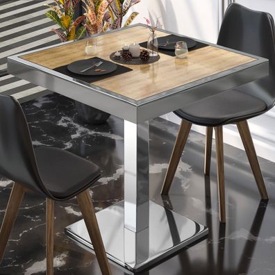 BM | Bistrotisch | B: : 60 x 60 x 77 cm | Eiche / Edelstahl | Klappbar | Quadratisc