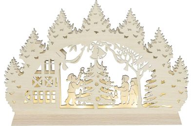 Schwibbogen Weihnachtsbaum mit Kinder LED natur BxHxT 23,5x16x3cm NEU Lichterb