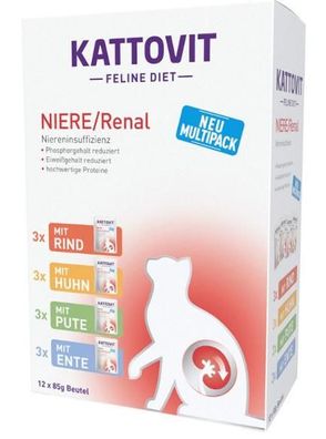 Kattovit ¦ Mixpaket - Niere/Renal - 4 verschiedene Sorten - 12 x 85g¦Diät-Nassfutt