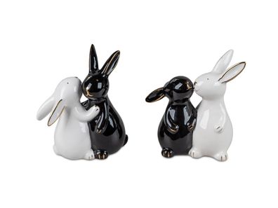 Geschenke und Dekoration zu Ostern- 1 Stueck von 2 lustiges Hasenpaar 10cm schwarz/we