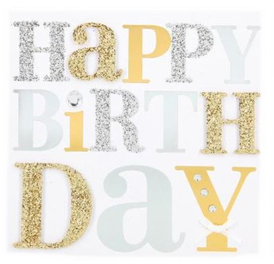 Glamour Glitzer Grußkarte Klappkarte mit Umschlag Happy Birthday , uadratisch 031