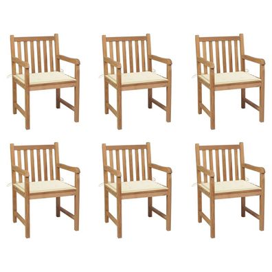 vidaXL Gartenstühle 6 Stk. mit Creme Kissen Massivholz Teak