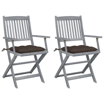 vidaXL Klappbare Gartenstühle 2 Stk. mit Kissen Massivholz Akazie