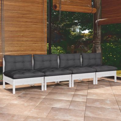 vidaXL 4-Sitzer-Gartensofa mit Anthrazit Kissen Massivholz Kiefer