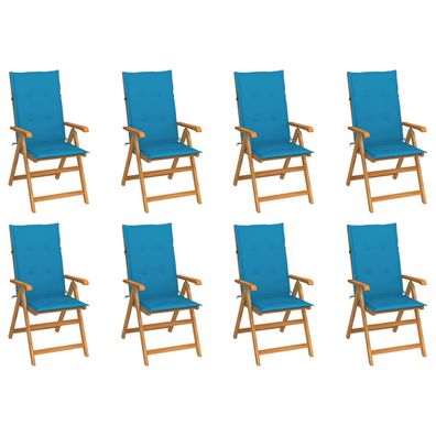 vidaXL Verstellbare Gartenstühle mit Auflagen 8 Stk. Massivholz Teak