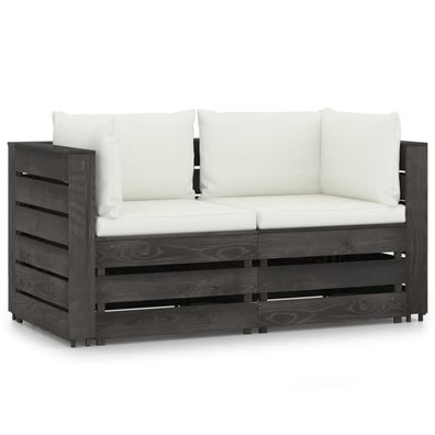 vidaXL 2-Sitzer Outdoor-Sofa mit Kissen Grau Imprägniertes Kiefernholz