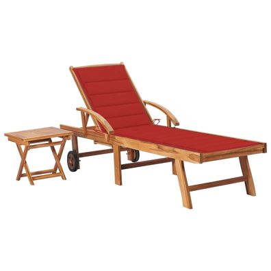 vidaXL Sonnenliege mit Tisch und Auflage Massivholz Teak