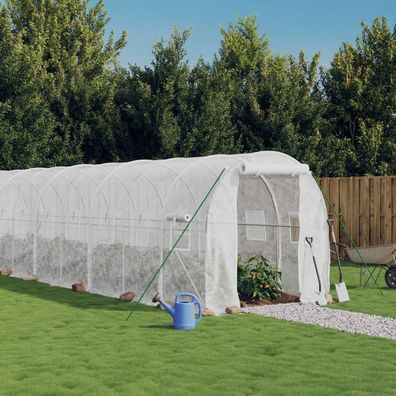 vidaXL Gewächshaus mit Stahlrahmen Weiß 44 m² 22x2x2 m