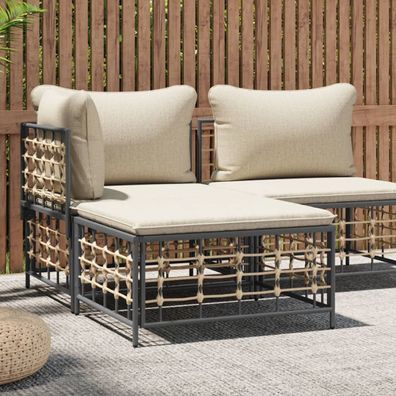 vidaXL Gartenhocker mit Beige Kissen Poly Rattan