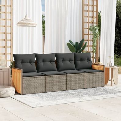 vidaXL 4-tlg. Garten-Sofagarnitur mit Kissen Grau Poly Rattan