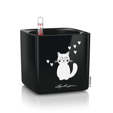 Lechuza Blumentopf CUBE Glossy CAT 14 ALL-IN-ONE Hochglanz-Schwarz