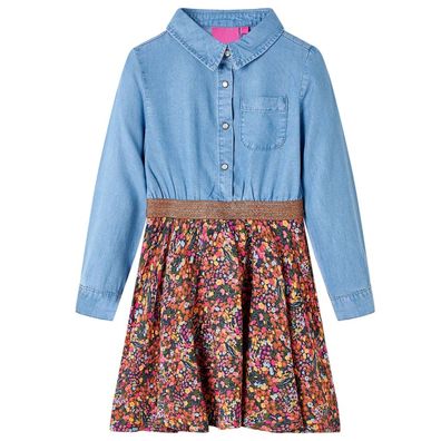 Kinderkleid mit Langen Ärmeln Marineblau und Jeansblau 104