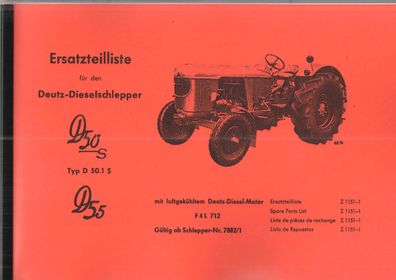 Ersatzteilliste Deutz Dieselschlepper D 50 S / D 55, Dieslemotor F 4 L 712