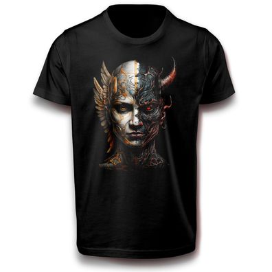 Dualität Zweiheit Gesicht Engel & Luzifer Satan Teufel Licht & Dunkel Gothic T-Shirt