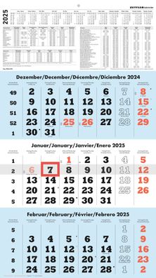 Kalender 2025 -3-Monatskalender blau 2025- 33 x 45cm