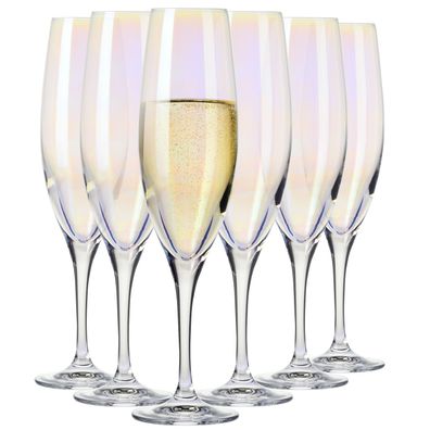 Krosno Rainbow Gläser für Champagne Sektflöte | Set 6 | 210 ml | Handwäsche