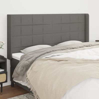 vidaXL Kopfteil mit Ohren Dunkelgrau 203x16x118/128 cm Stoff