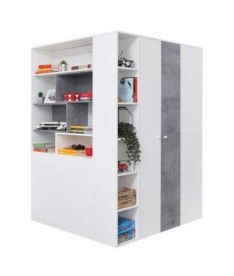 Jugendzimmer - Drehtürenschrank / Eckkleiderschrank Lede 01, Farbe: Grau / Weiß