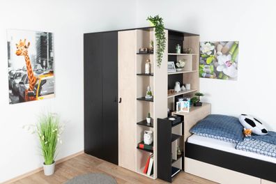 Jugendzimmer - Drehtürenschrank / Eckkleiderschrank Aalst 01, Farbe: Eiche / Cre