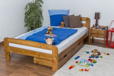 Kinderbett / Jugendbett Kiefer Vollholz massiv Eichefarben A6, inkl. Lattenrost