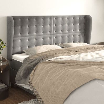 vidaXL Kopfteil mit Ohren Hellgrau 183x23x118/128 cm Samt