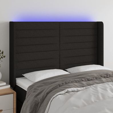 vidaXL LED Kopfteil Schwarz 147x16x118/128 cm Stoff